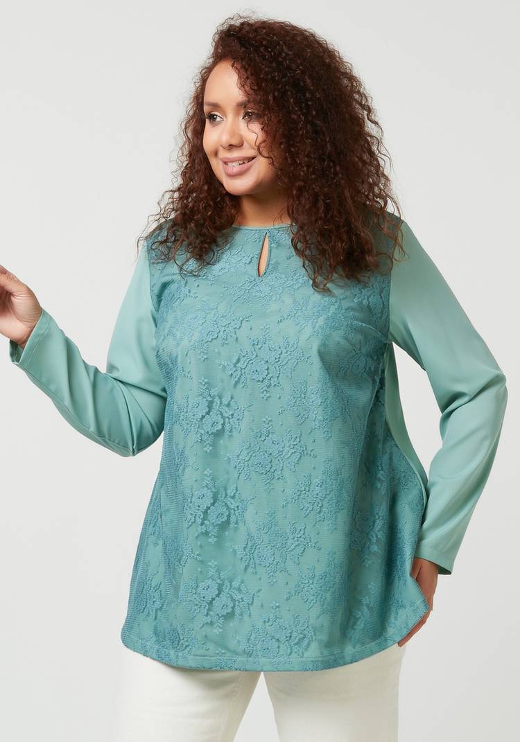 Блуза с кружевом однотонная шир.  750, рис. 3