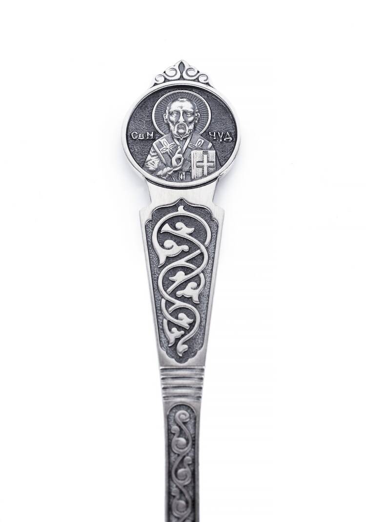 Серебряная ложка  Николай Чудотворец шир.  750, рис. 5