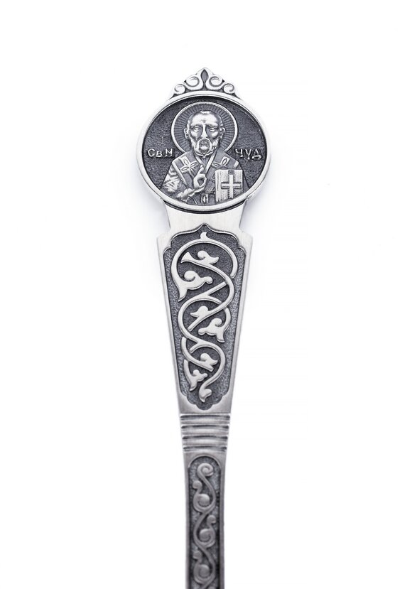 Серебряная ложка  Николай Чудотворец шир.  580, рис. 5