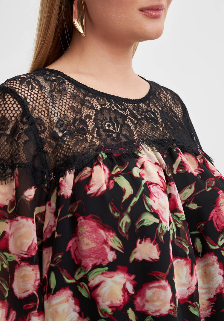 Блуза с цветочным принтом и кружевом шир.  750, рис. 5