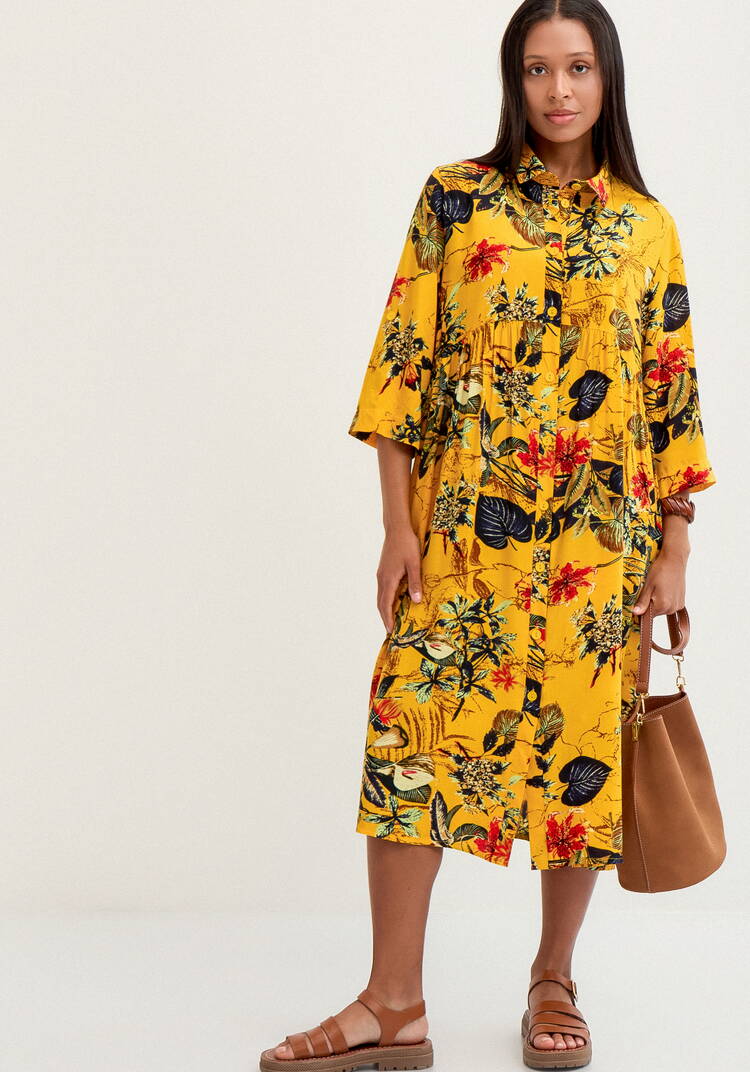 Платье рубашка с тропическим принтом шир.  750, рис. 17