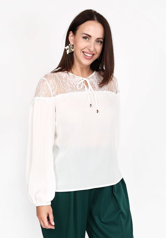 Блуза с кружевной вставкой и завязками шир.  580, рис. 5