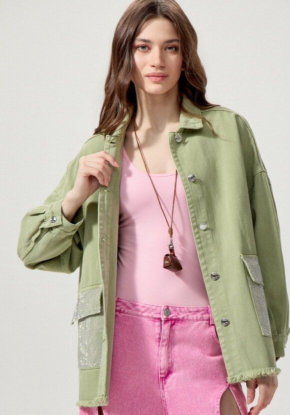 Джинсовая куртка со стразами на карманах шир.  580, рис. 17