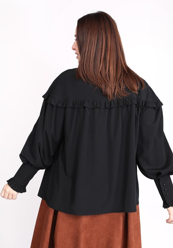 Блуза с объемными рукавами и рюшами шир.  580, рис. 5