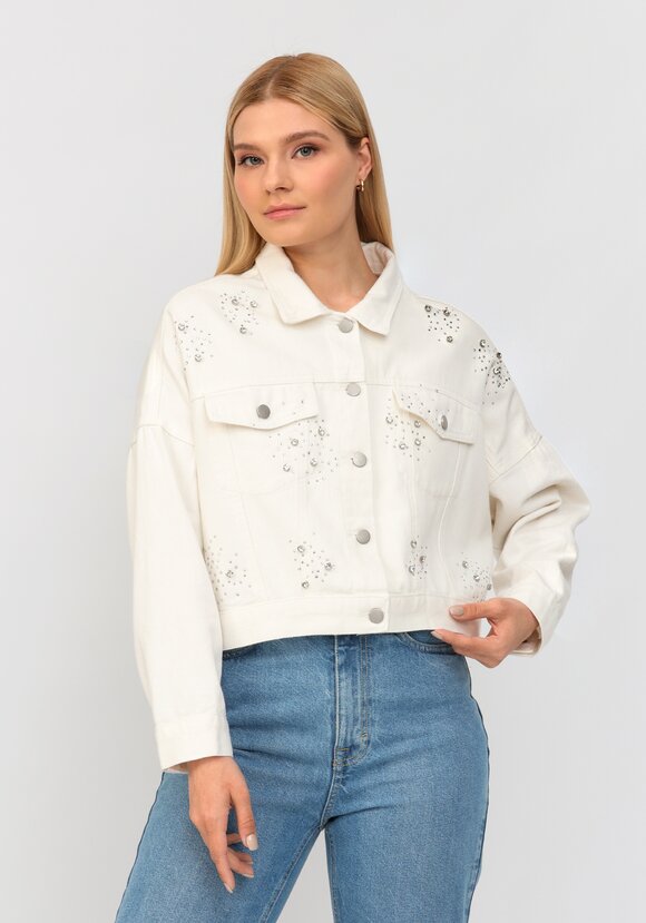 Джинсовая куртка со стразами шир.  580, рис. 1