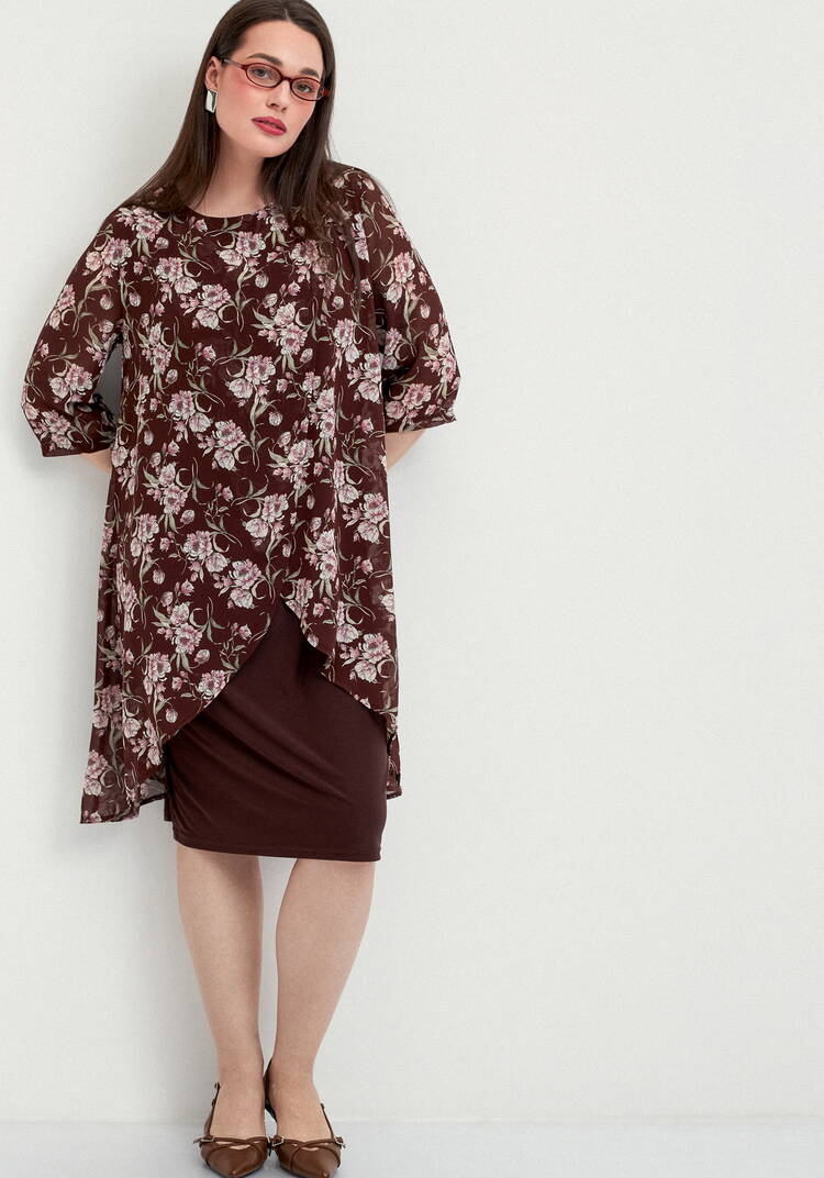 Платье в цветочный принт с шифоном шир.  750, рис. 16