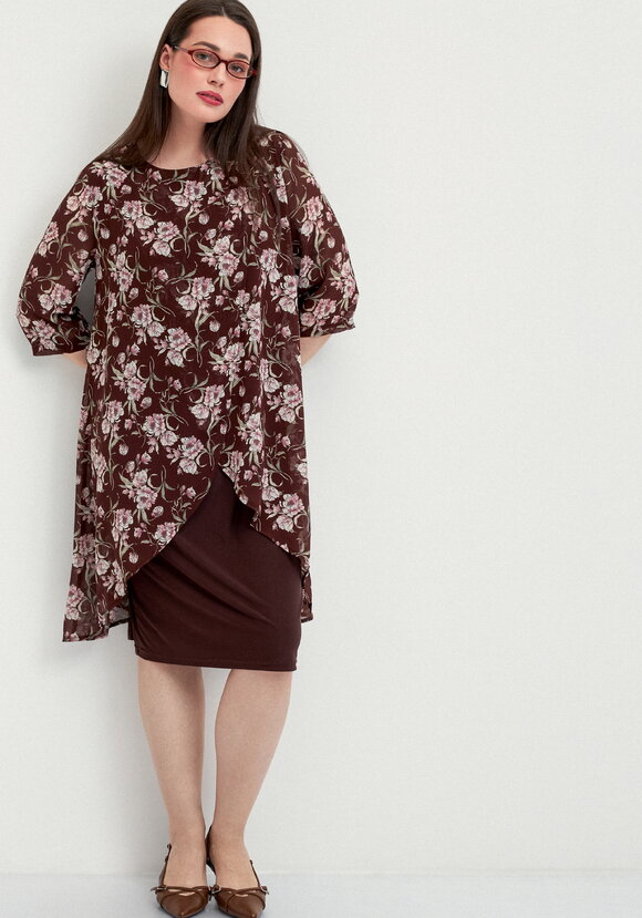 Платье в цветочный принт с шифоном шир.  580, рис. 16