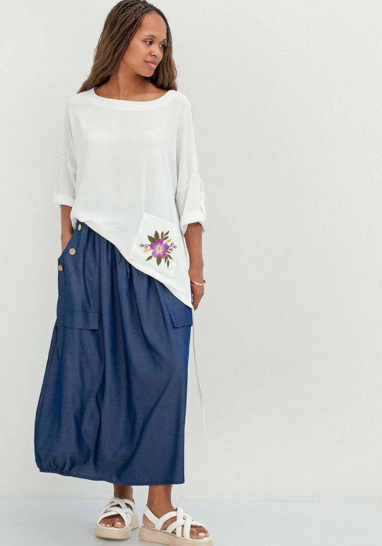 Юбка оригинального кроя с декором из пуговиц шир.  750, рис. 17