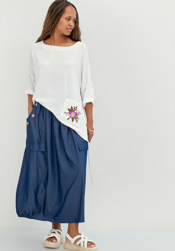 Юбка оригинального кроя с декором из пуговиц шир.  580, рис. 17