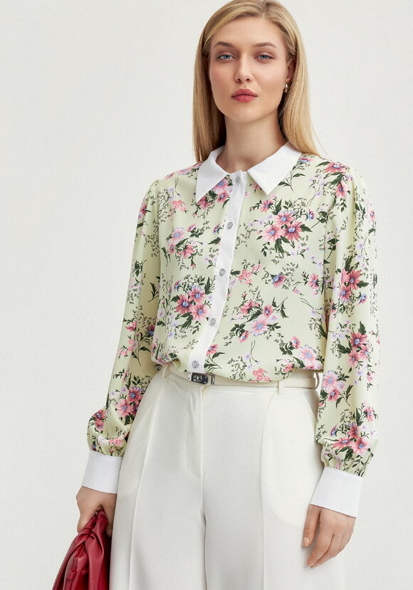 Блуза с контрастным воротникoм шир.  580, рис. 8