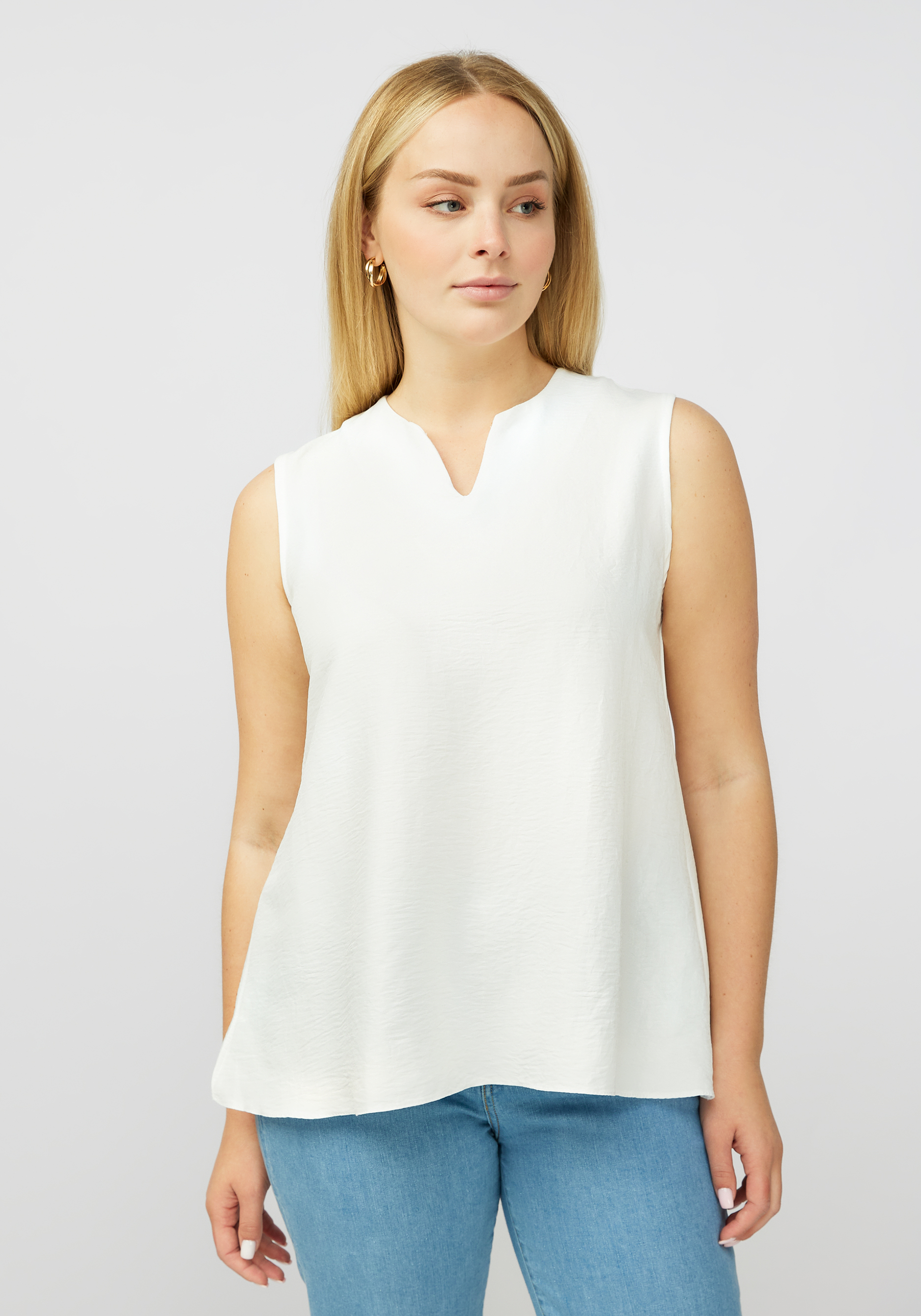 Блуза без рукавов с V образным вырезом блуза однотонная с круглым вырезом