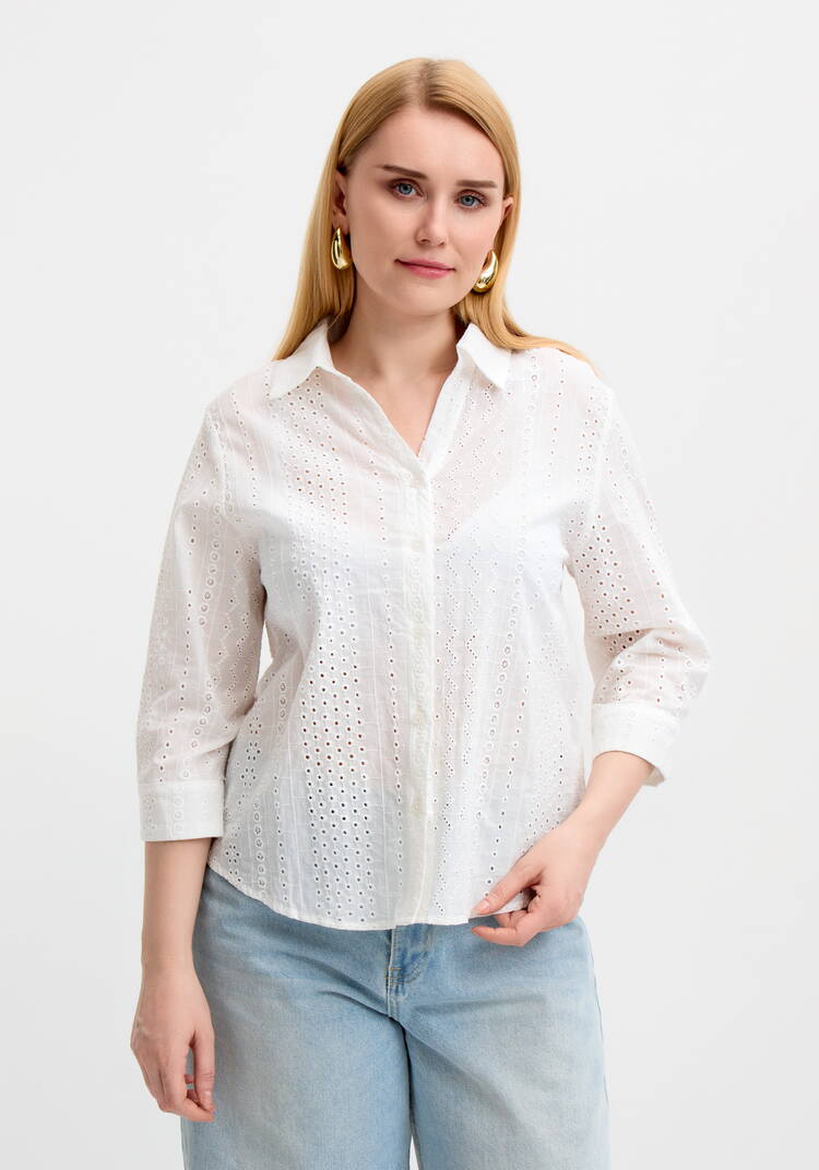Блуза прямого кроя на пуговицах с рукавом 3/4 шир.  750, рис. 1