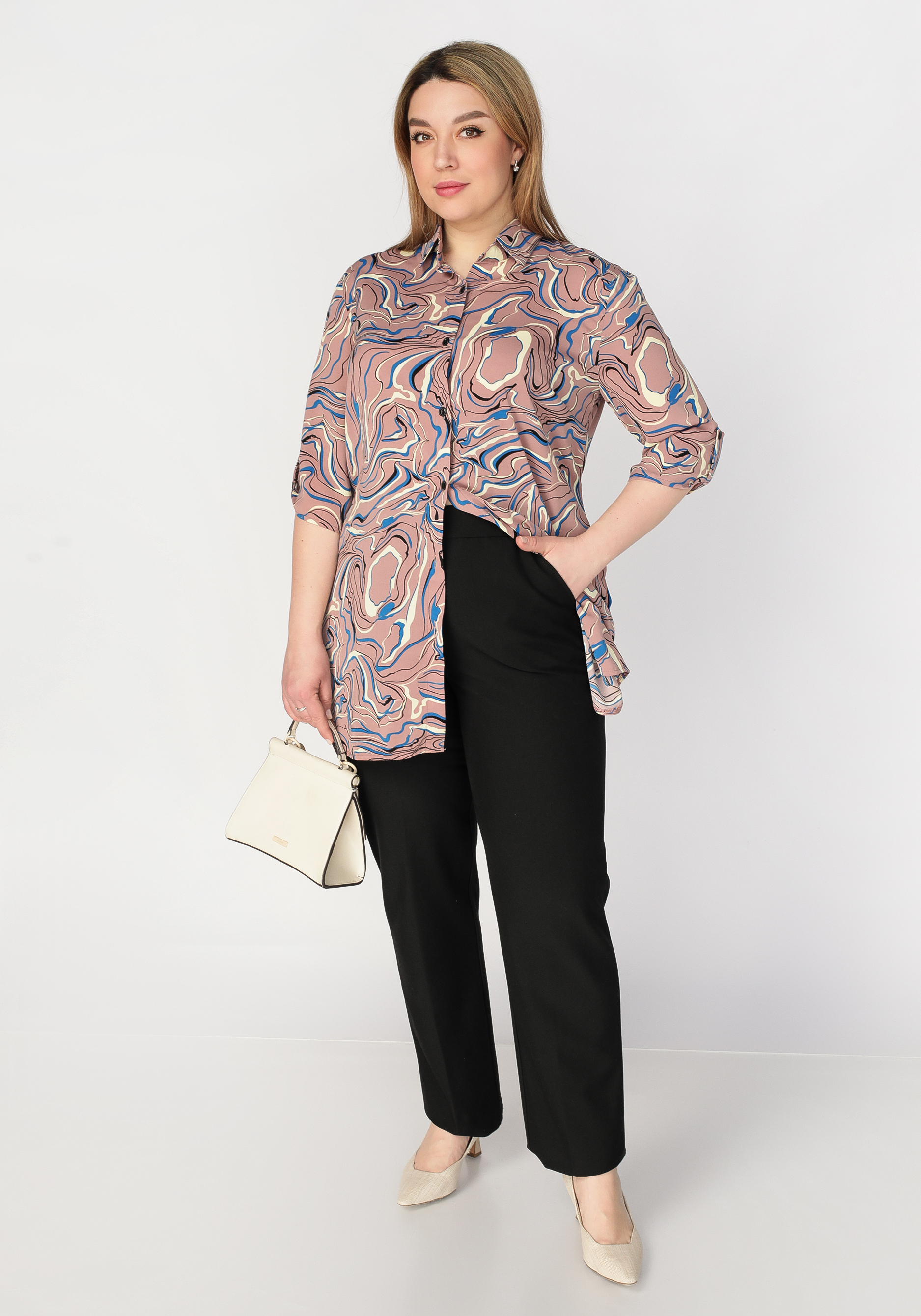 Блуза на пуговицах с принтом "Оливия", размер 56, цвет бежевый - фото 5
