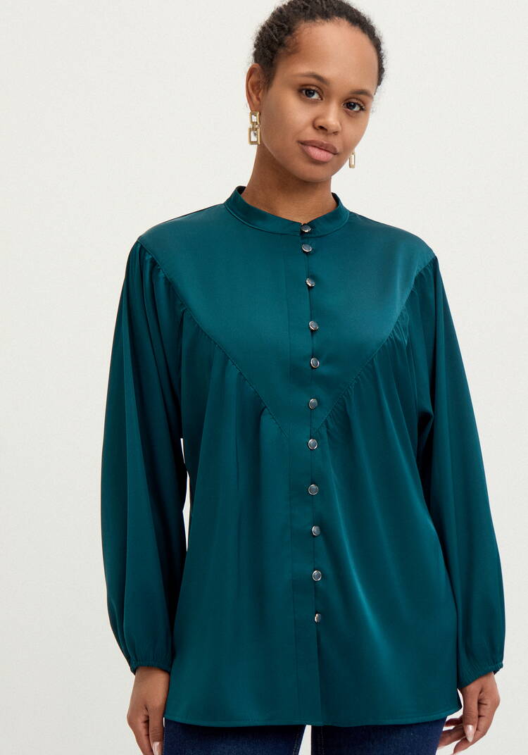 Блуза шелковая с кокеткой шир.  750, рис. 4