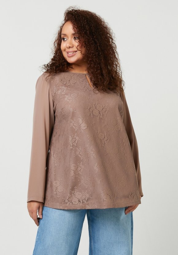 Блуза с кружевом однотонная шир.  580, рис. 6