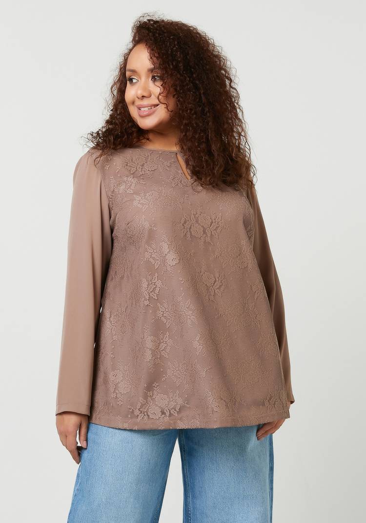 Блуза с кружевом однотонная шир.  750, рис. 6