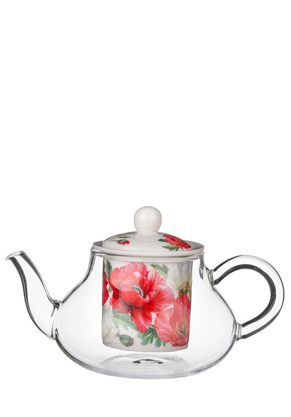 Чайник стеклянный с фарфоровым ситом Маки шир.  580, рис. 3