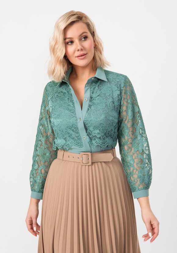 Блуза с ажурным кружевом на груди шир.  580, рис. 19