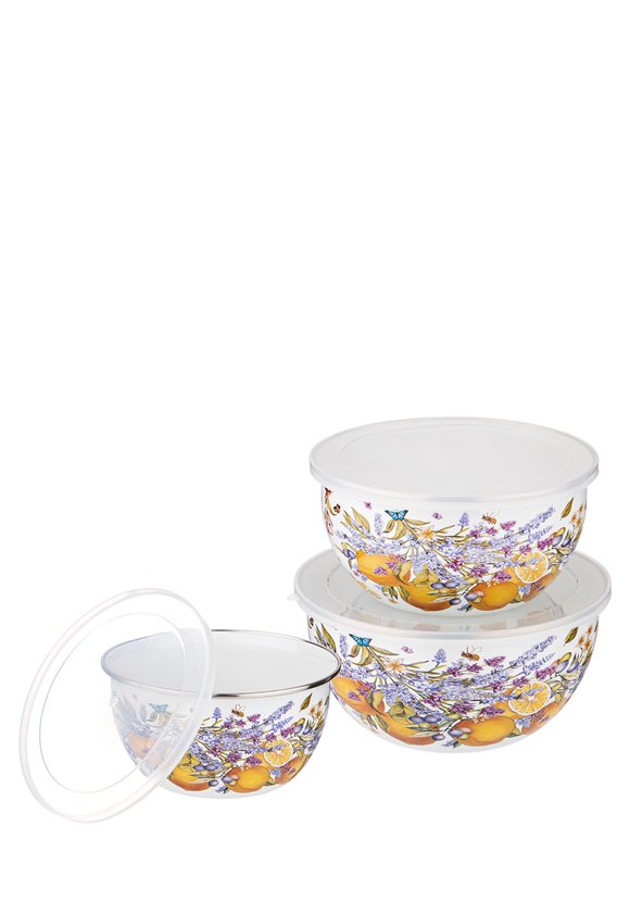 Набор из 3 эмалированных мисок с крышками шир.  580, рис. 8