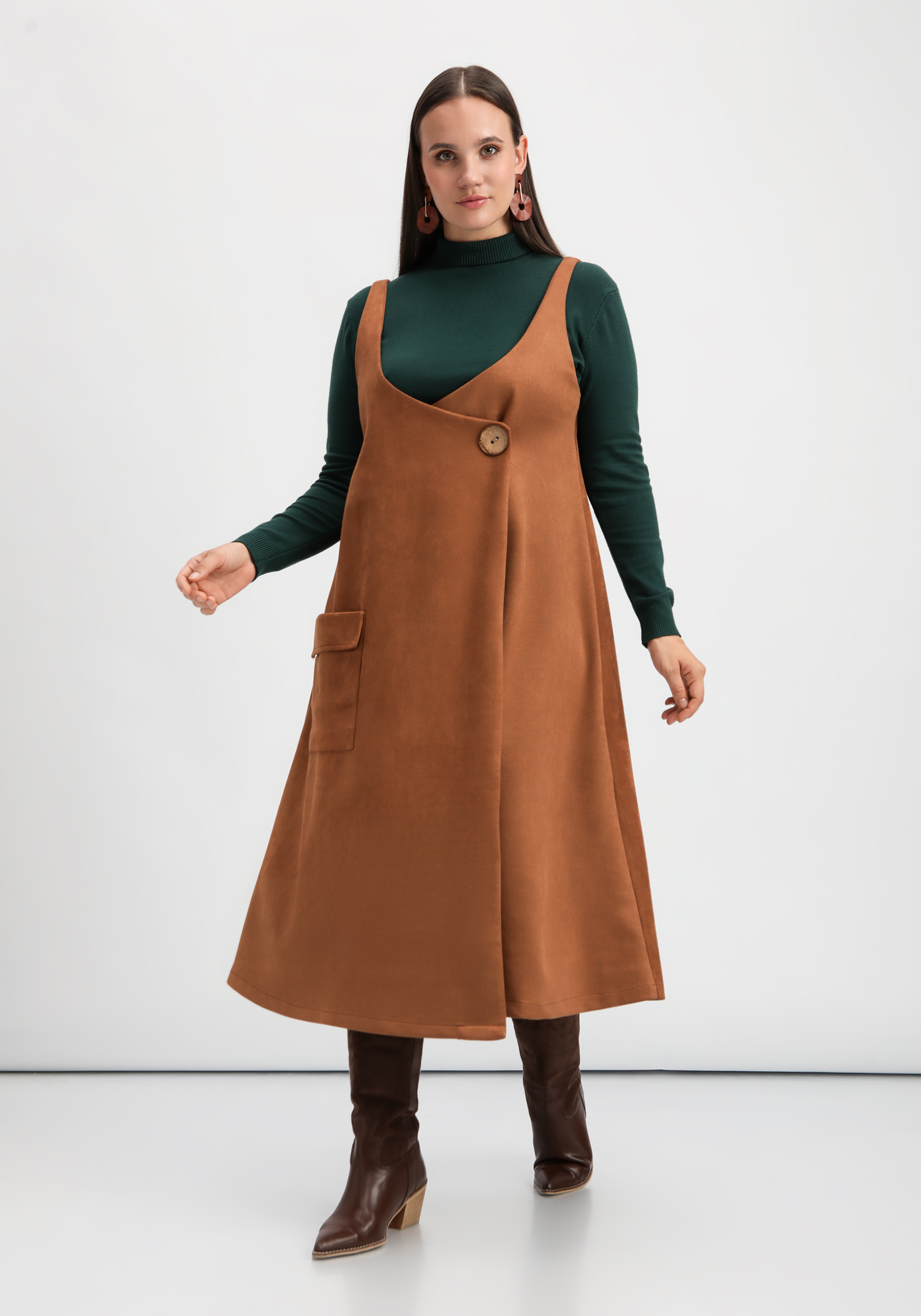 

Сарафан оверсайз с накладным карманом, Бордовый