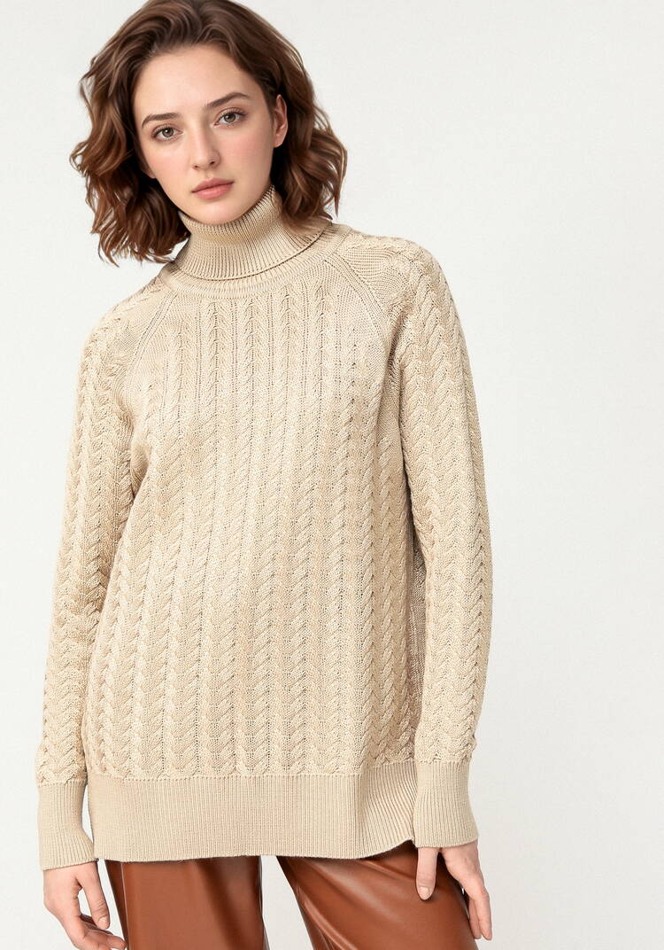 Свитер вязаный с косами и высоким горлом шир.  750, рис. 31