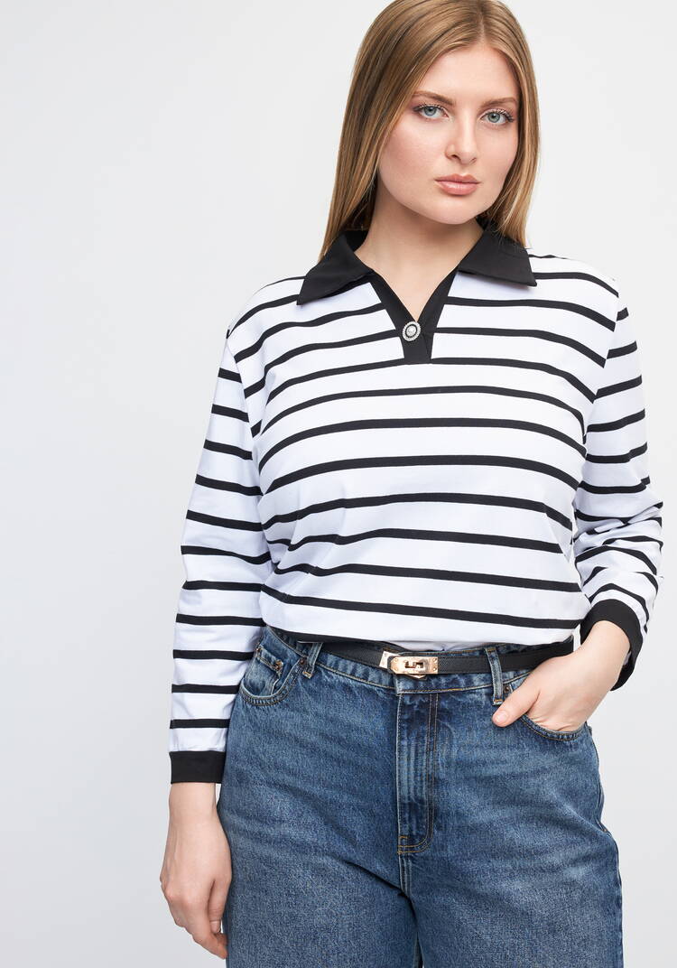 Поло в полоску с декоративной пуговицей шир.  750, рис. 1