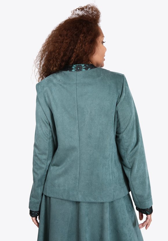 Пиджак на пуговицах с кружевной отделкой шир.  580, рис. 6