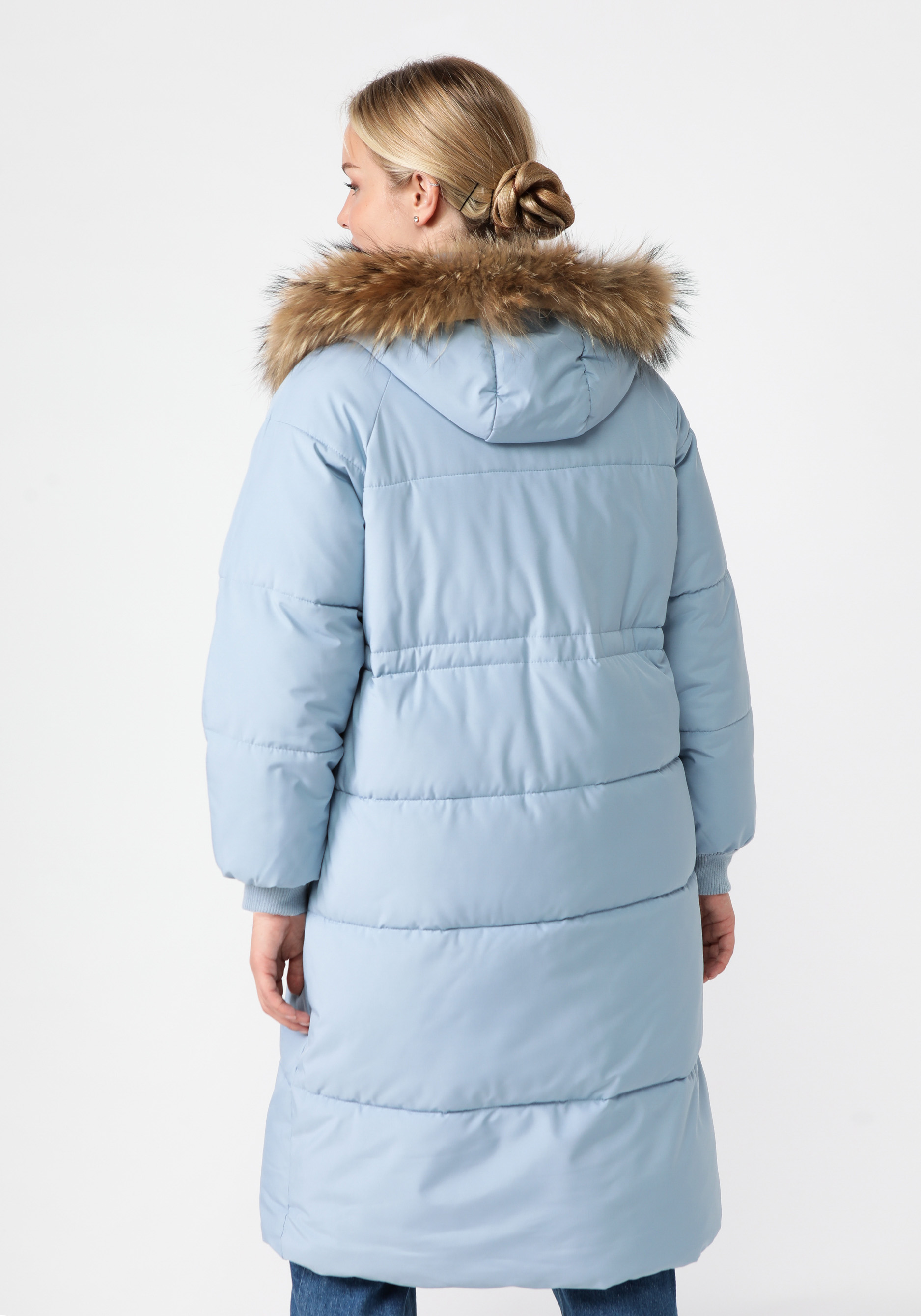 Пальто с меховой опушкой по капюшону VeraVo, цвет голубой, размер 48-50 - фото 4