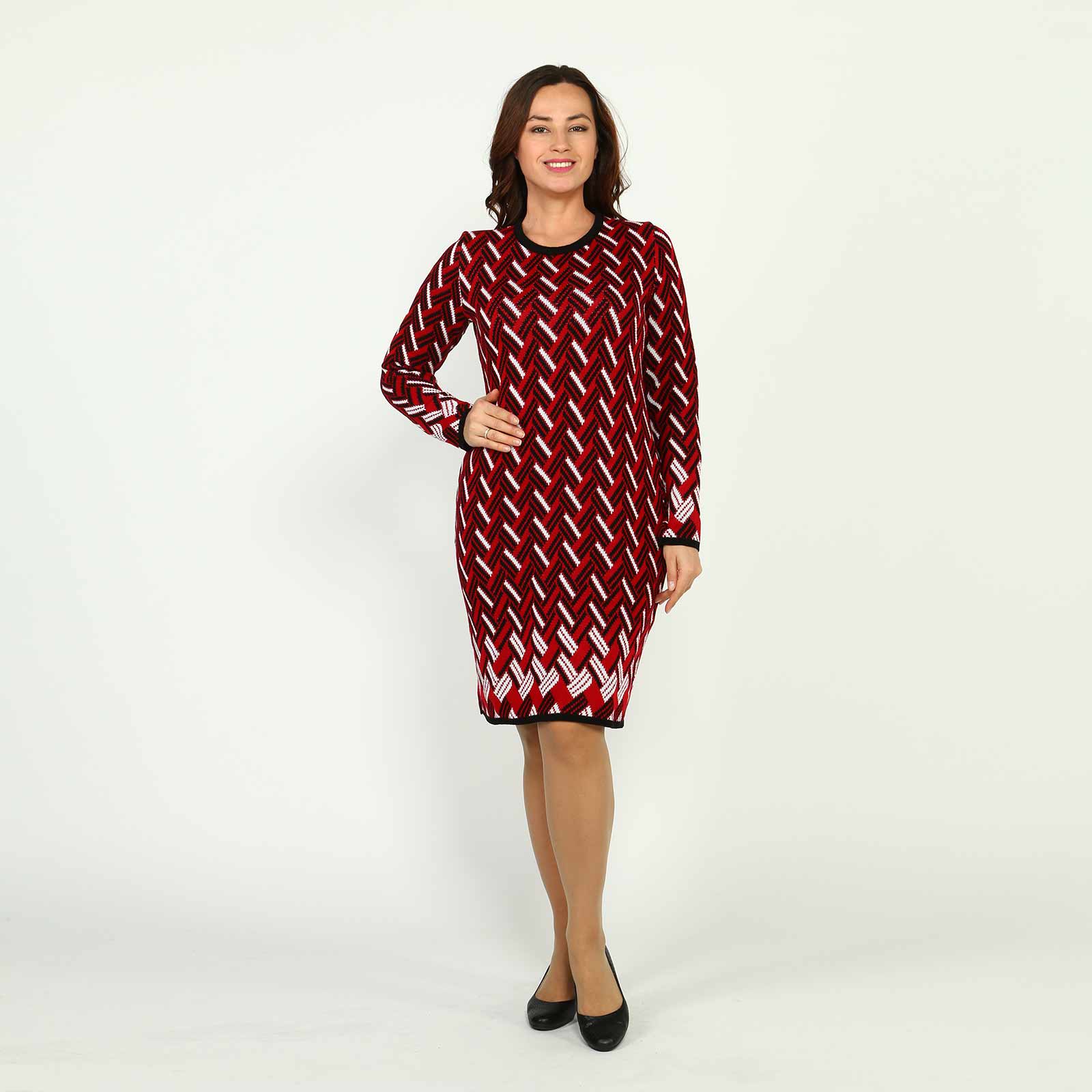 Платье вязаное с геометрическим рисунком VeraVo, размер 58, цвет кофейно-бежевый - фото 7