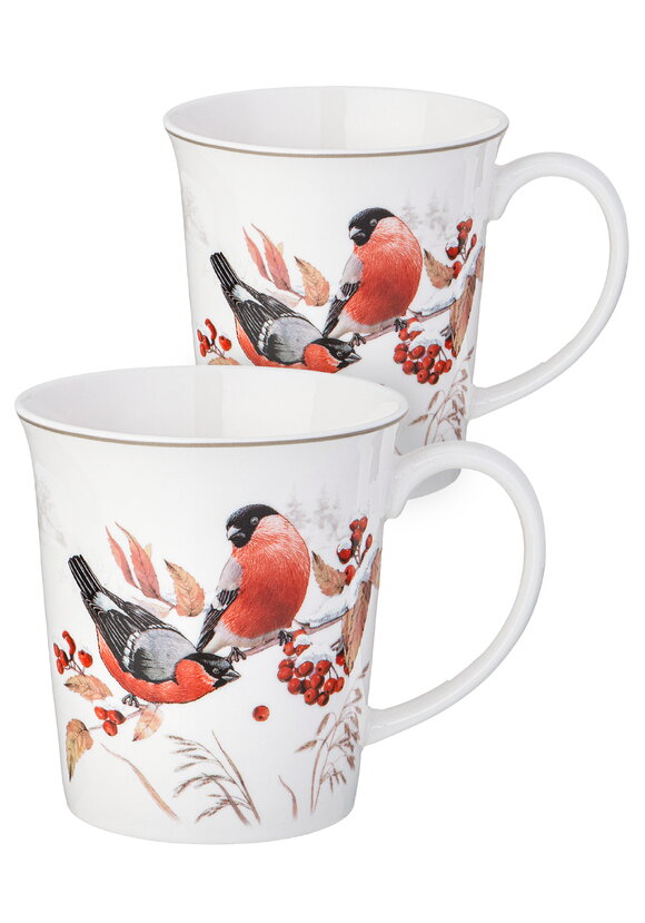 Кружки из фарфора Снегири, 2 шт. шир.  580, рис. 1