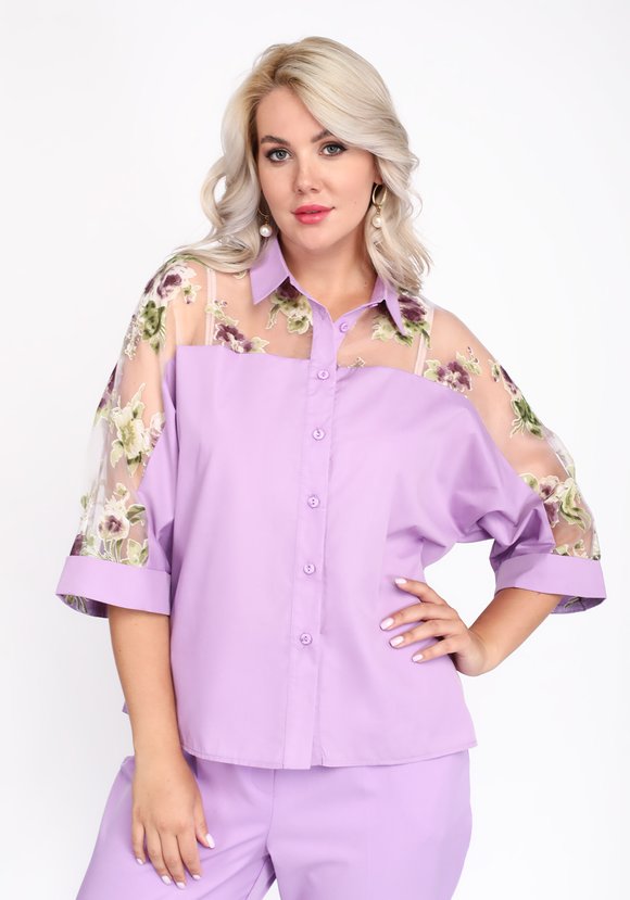 Блуза с рубашечным воротником и рукавом 3/4 шир.  580, рис. 5