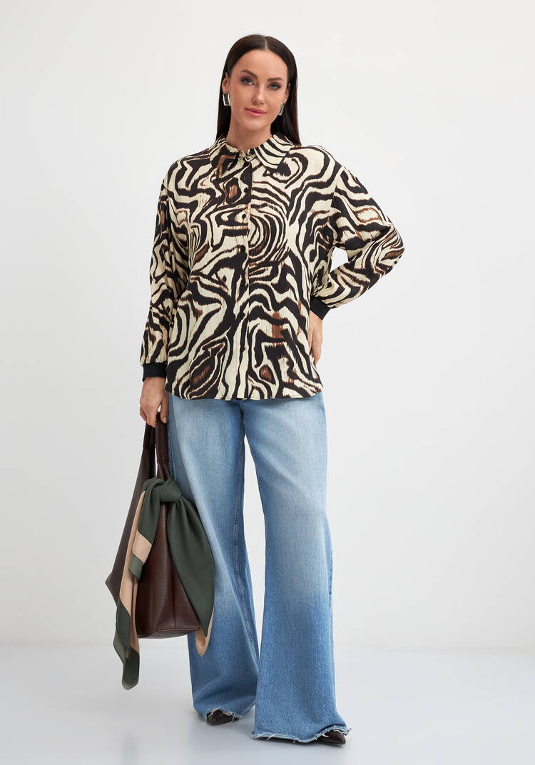 Блуза с анималистичным принтом на пуговиуах шир.  750, рис. 2