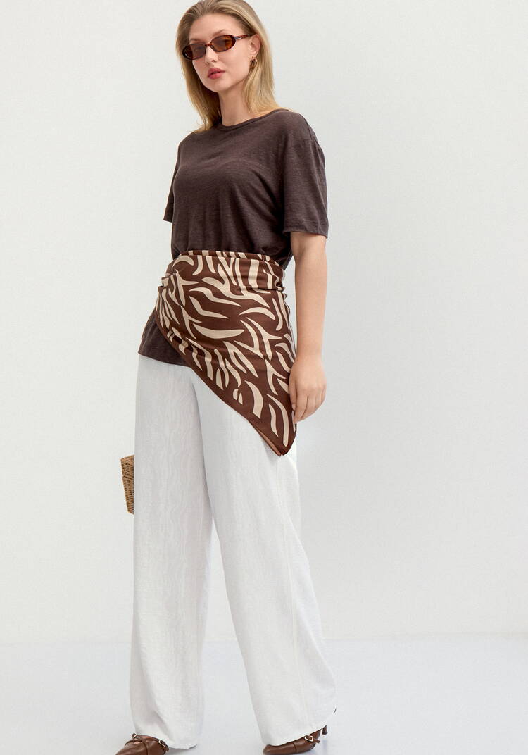 Брюки широкие с оригинальным принтом на ткани шир.  750, рис. 7