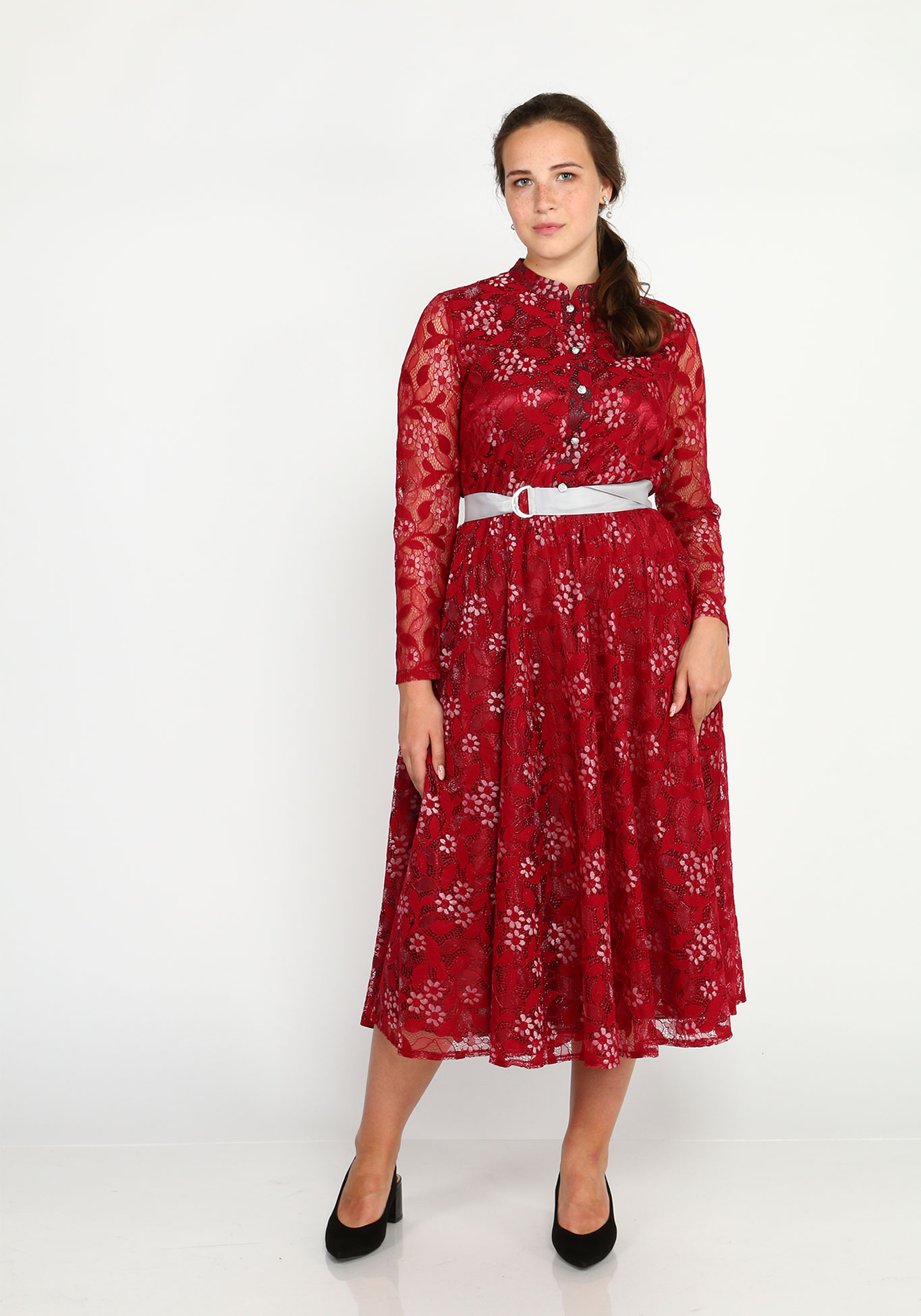 Платье-миди с рисунком и расклешенной юбкой Victoria, размер 52, цвет красный - фото 1
