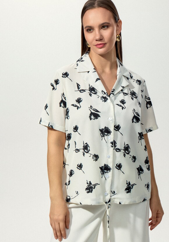 Блуза с отложным воротником в цветочек шир.  580, рис. 11