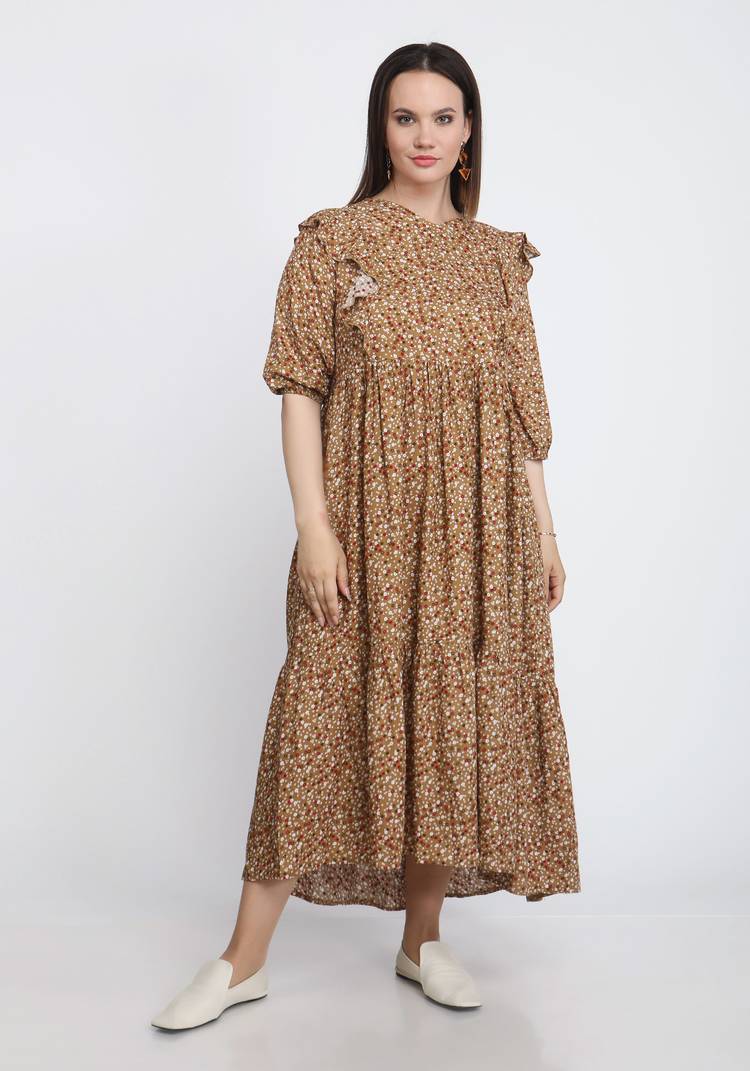 Платье с воланами и цветочным принтом шир.  750, рис. 1