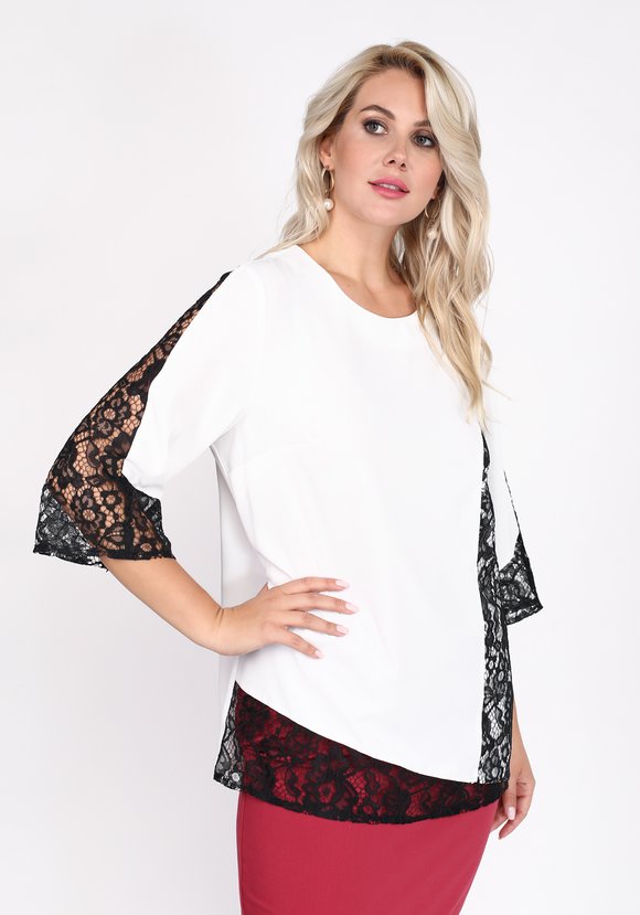 Блуза с отделкой из кружева и рукавом 3/4 шир.  580, рис. 8