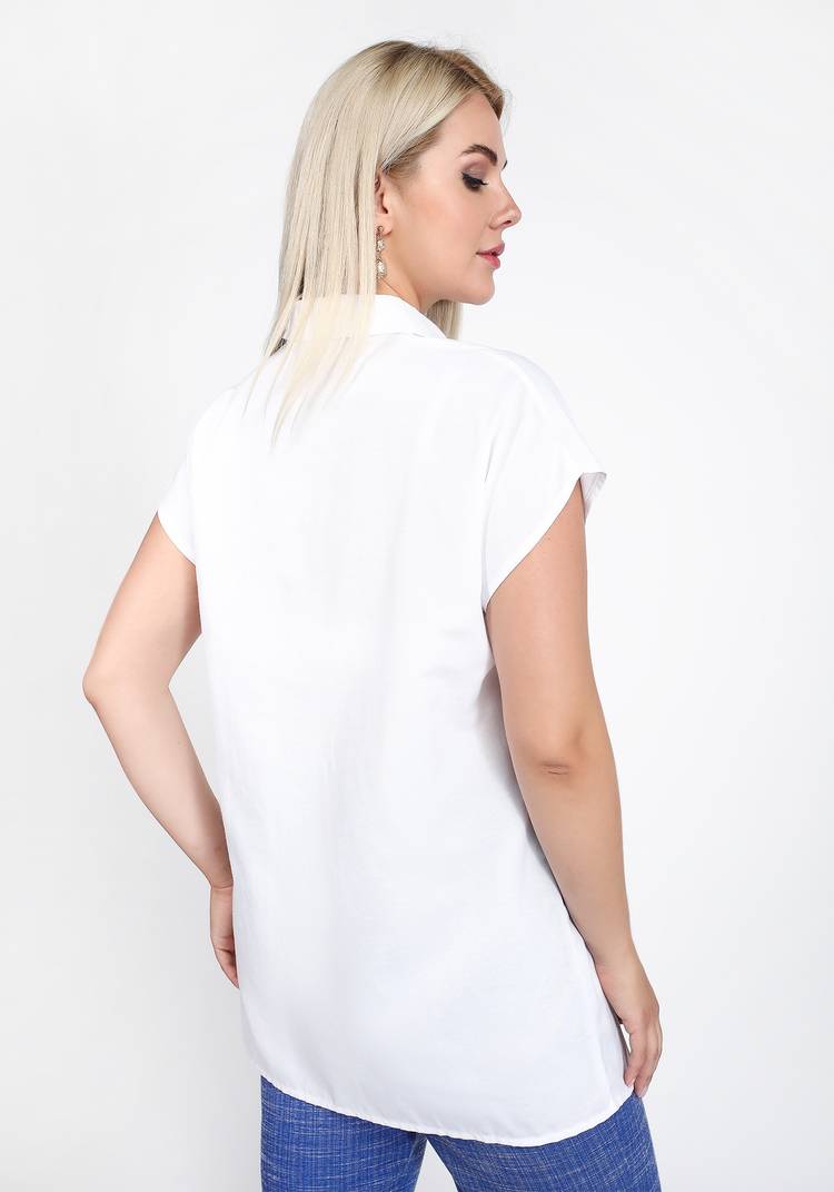 Блуза однотонная на пуговицах А-силуэта шир.  750, рис. 6