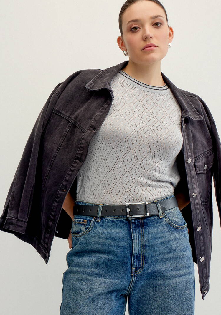 Джемпер с ажурными ромбами и метанитью шир.  750, рис. 16