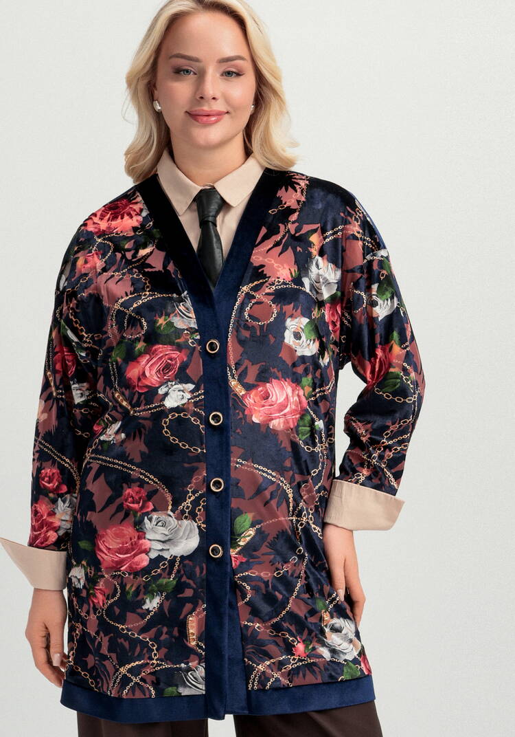 Кардиган из бархата с цветочным принтом шир.  750, рис. 7