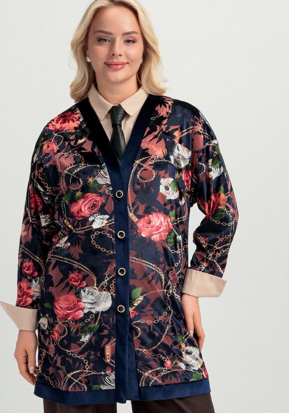 Кардиган из бархата с цветочным принтом шир.  580, рис. 7