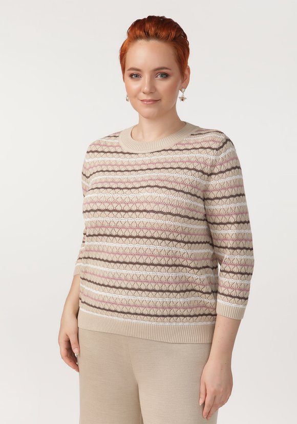 Джемпер прямого силуэта ажурный в полоску шир.  580, рис. 1