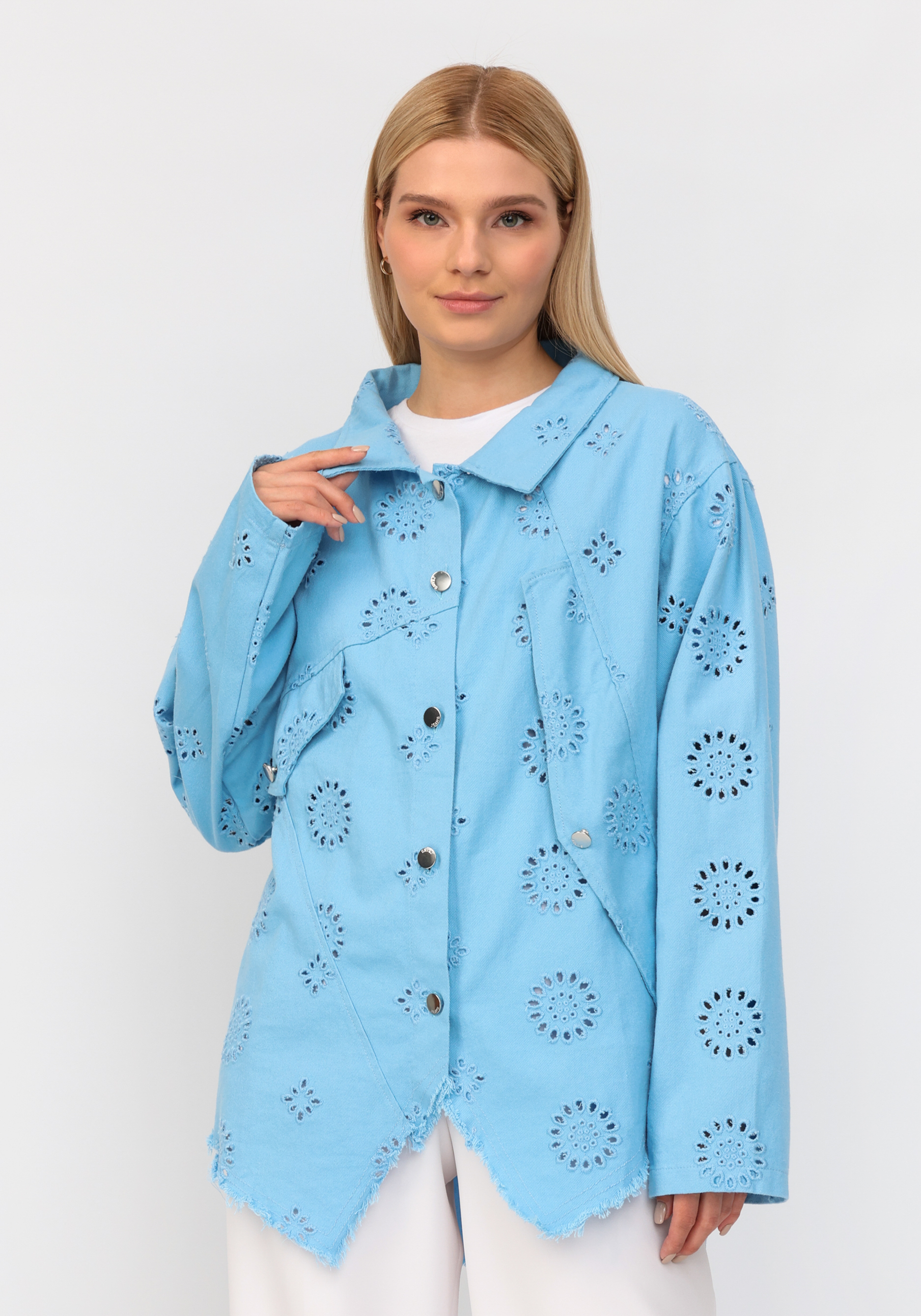 Джинсовая куртка с ришелье No name, размер 54-56, цвет голубой - фото 7