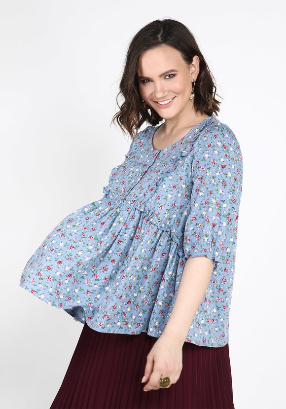 Блуза с рюшами в цветочек шир.  580, рис. 2