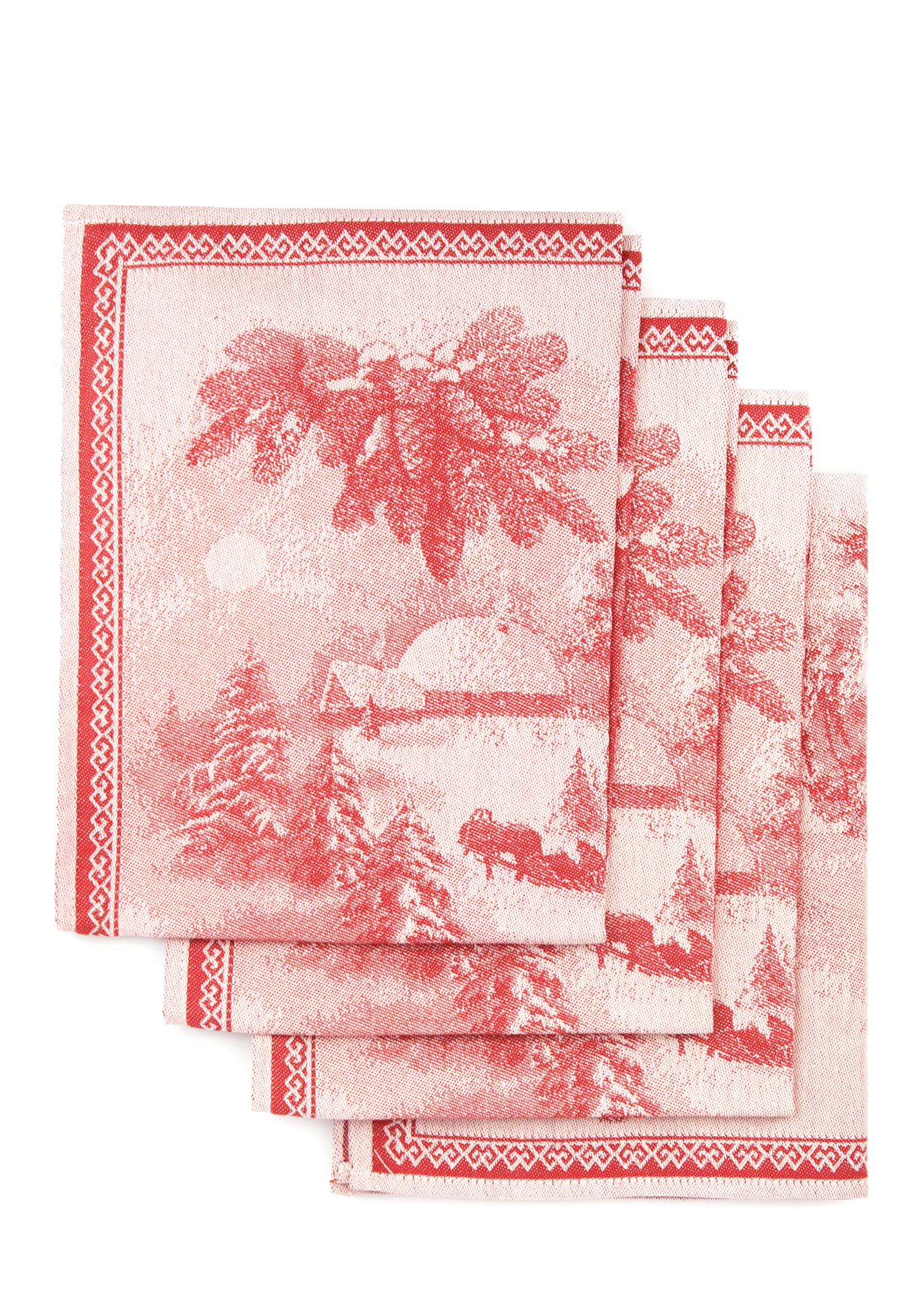 Комплект жаккардовых полотенец «Белки», 4 шт, цвет красный, размер 50x70