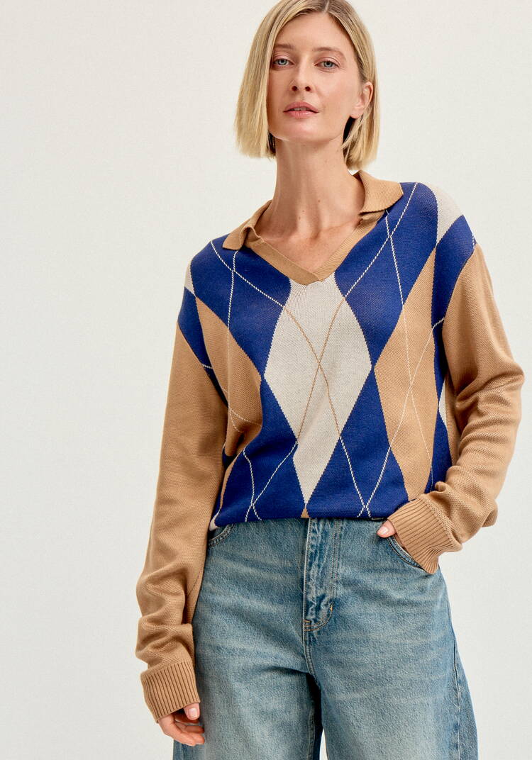 Джемпер с воротом-поло и ромбовидным узором шир.  750, рис. 15