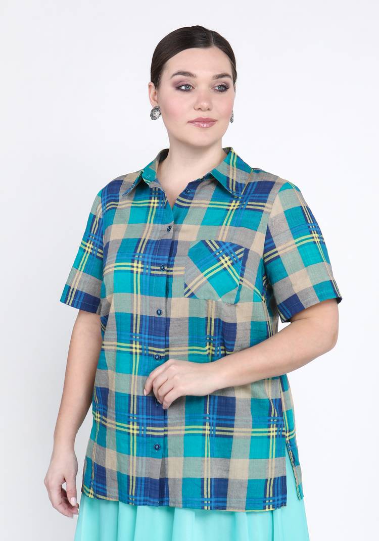 Блуза Стильная клетка шир.  750, рис. 6