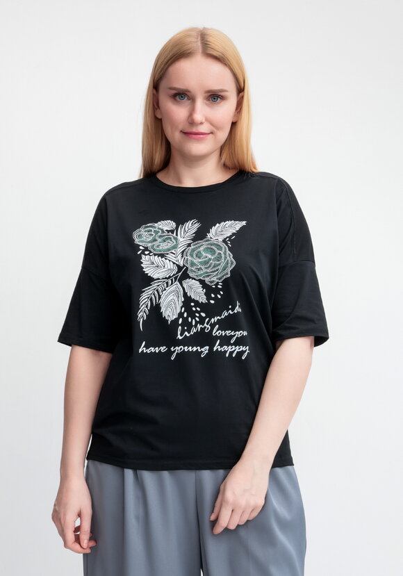 Футболка с принтом Зеленый цветок шир.  580, рис. 29