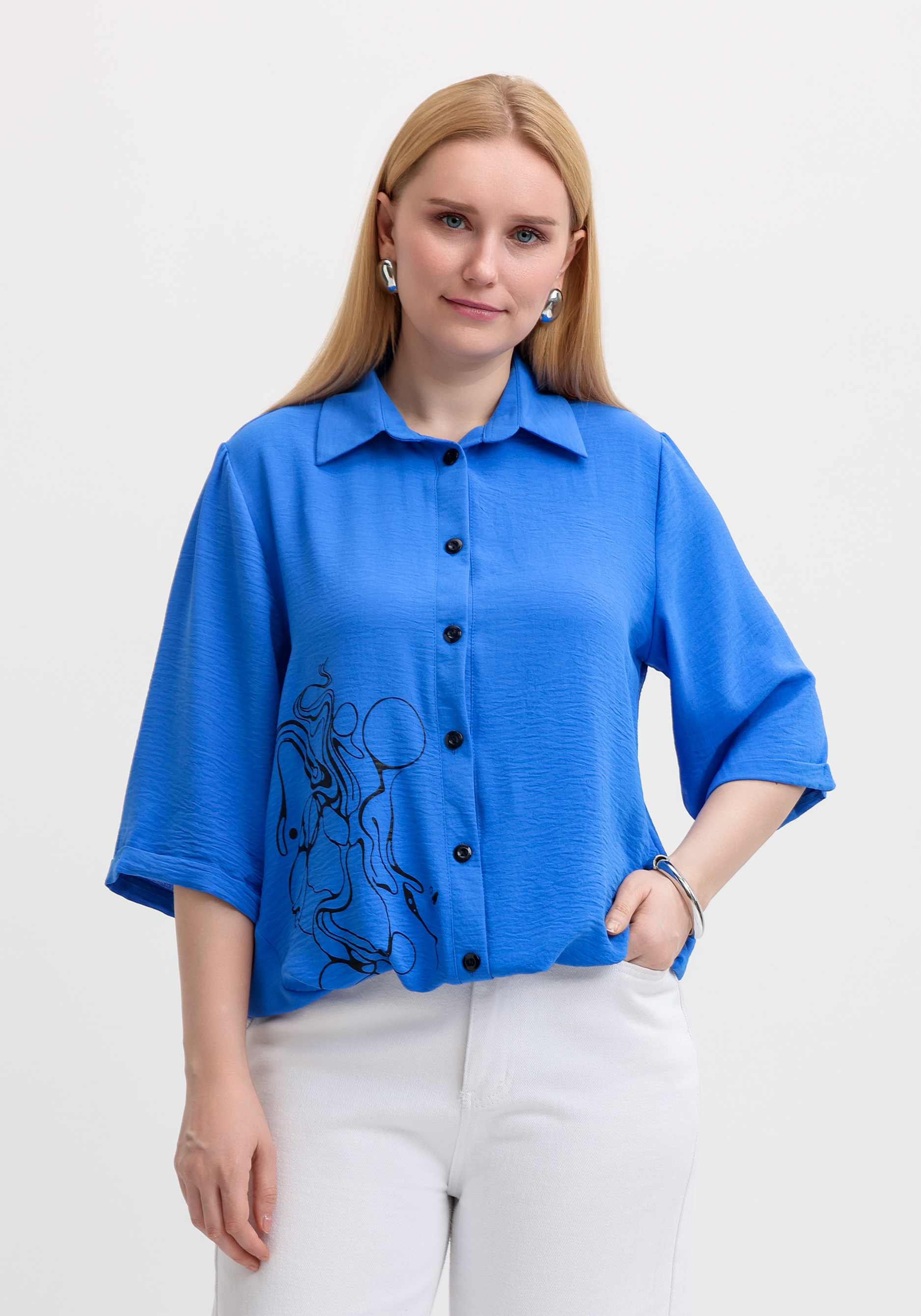 

Рубашка с рукавом 3/4 и принтом, Синий