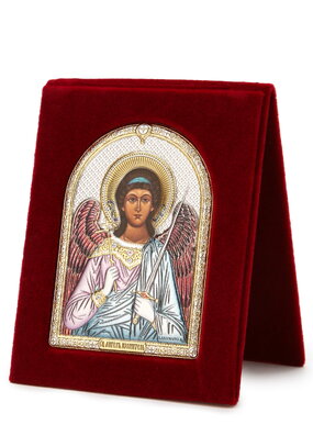 Икона Небесные покровители с эмалью, 7*9 см